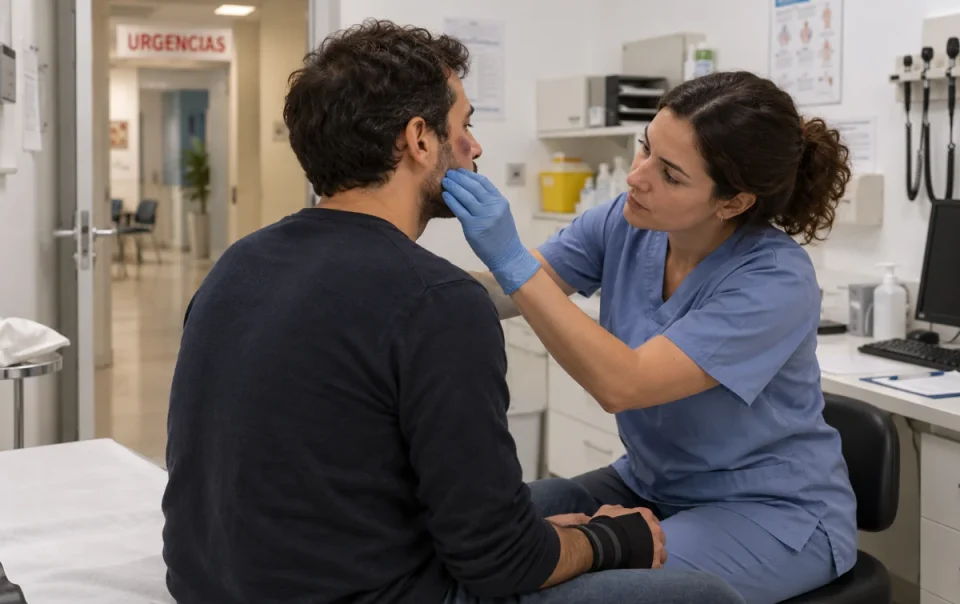 Valoración médica de una contusión en una consulta de urgencias
